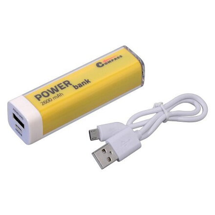 POWER BANK 2600mA žlutý + 30cm kabel